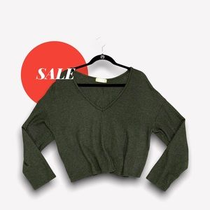 Oversized Tie Front Dark Green Cropped Sweater SO Soft